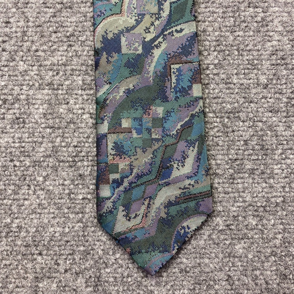 Vintage‎ Roland West Germany Abstract Geometric Teal Purple Woven Silk Tie